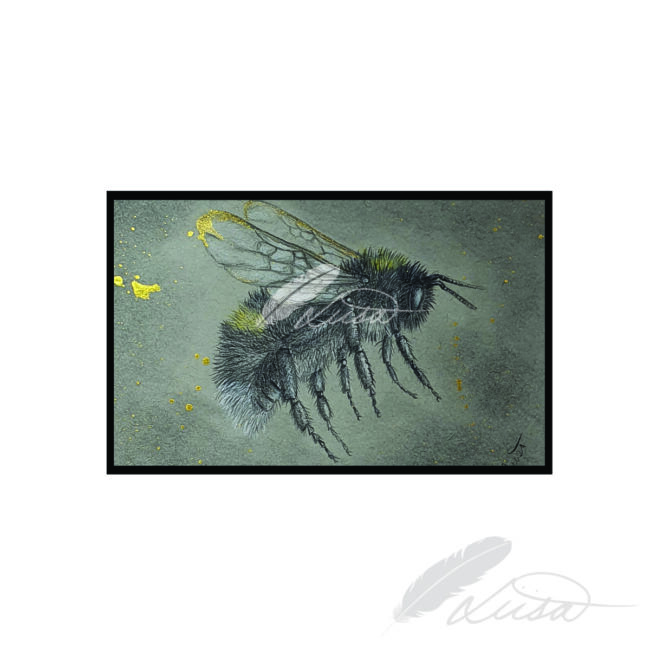 Detail of Original Aurum Bumble bee Artwork Framed in a Black Frame by Liisa Clark