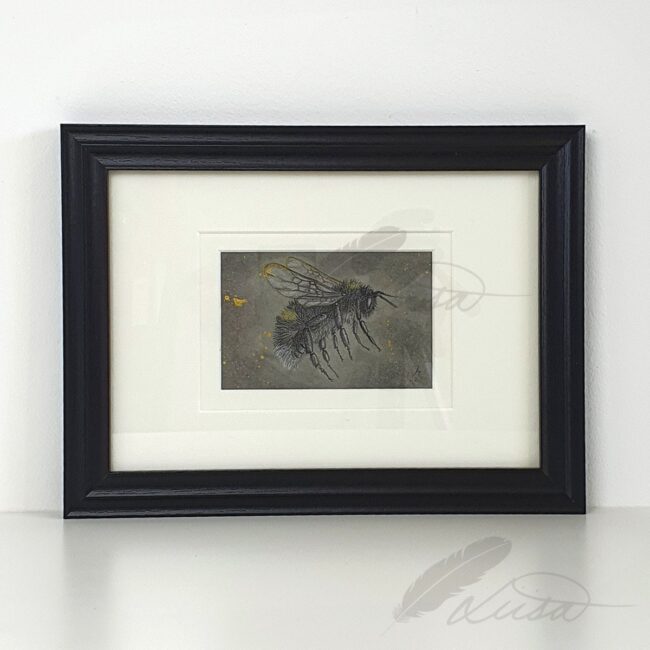 Original Aurum Bumble bee Artwork Framed in a Black Frame by Liisa Clark