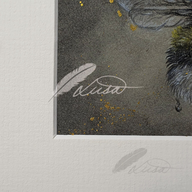 Original Hand Drawn and Painted with Gold Bumble Bee in Flight by Liisa Clark