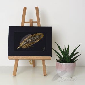 Gold Iridescent Feather Original Painting by Liisa Clark