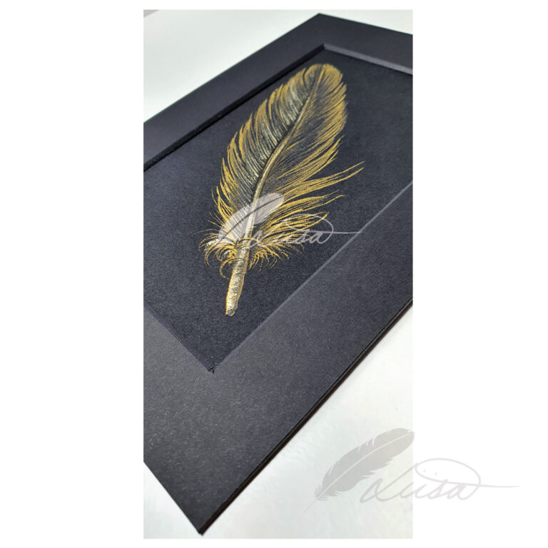 Gold Iridescent Feather Original Painting by Liisa Clark