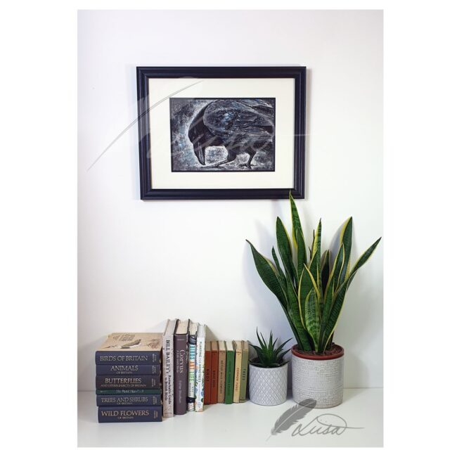 Limited Edition Giclee Print of a Raven Framed by Artist Liisa Clark