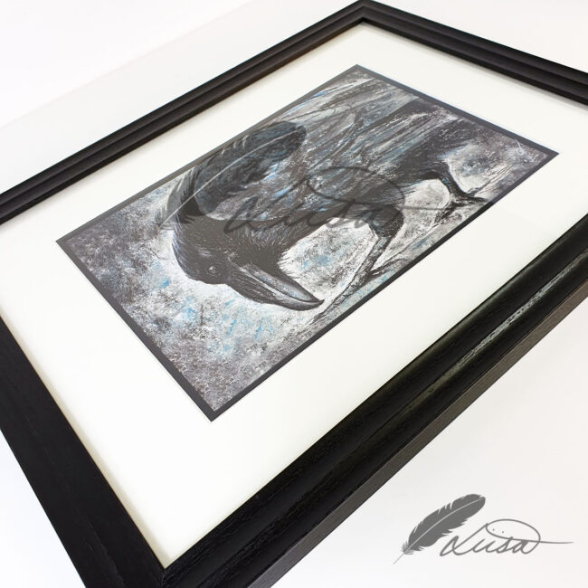 Limited Edition Giclee Print of a Raven Framed by Artist Liisa Clark