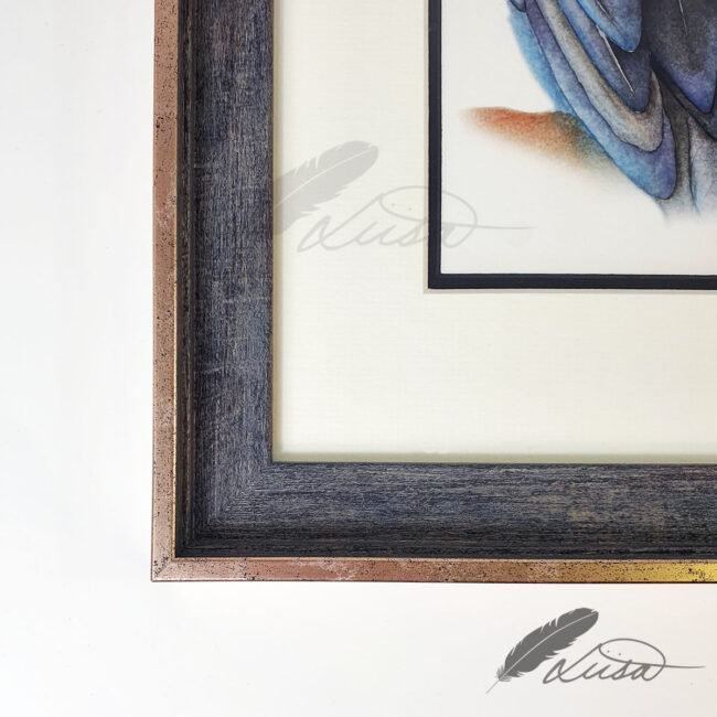 Limited Edition Giclee Print of a Raven Framed in Silvery Grey Frame by Artist Liisa Clark