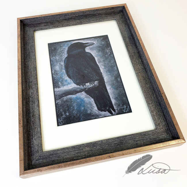 Limited edition Giclee Print of a Crow drawn in Pastels by Artist Liisa Clark