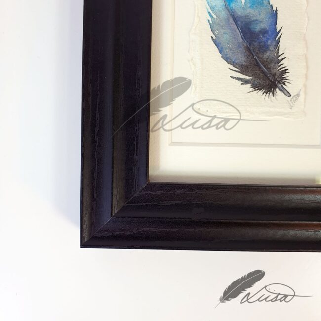 Heaven Watercolour Feather Floating in a White Boxframe by Liisa Clark