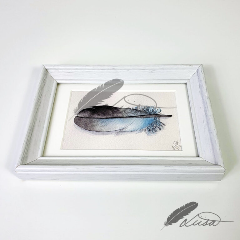 Limited edition Giclee Print of Blue Feather2 in white Frame
