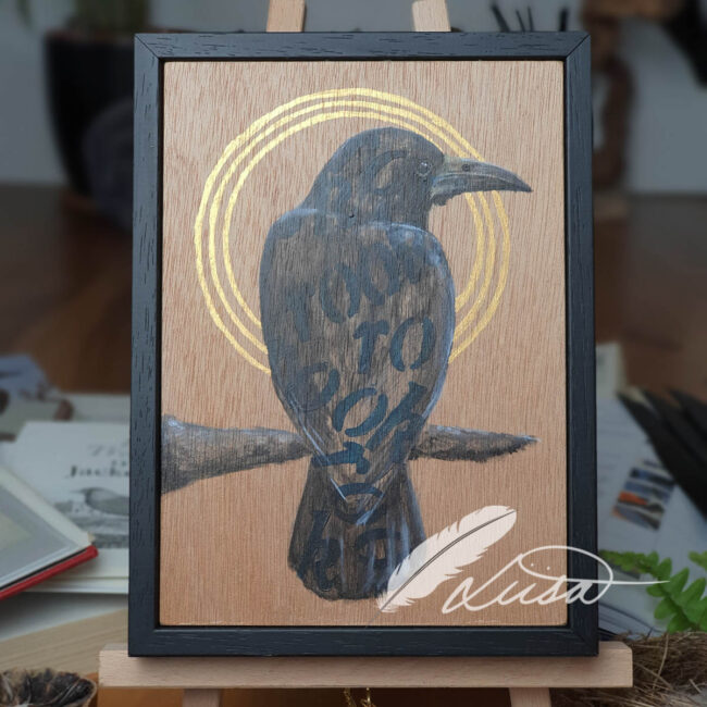 Hand painted Original Icon Rook with Gold Halo on Wood Panel and Black Ayeous Wood Frame