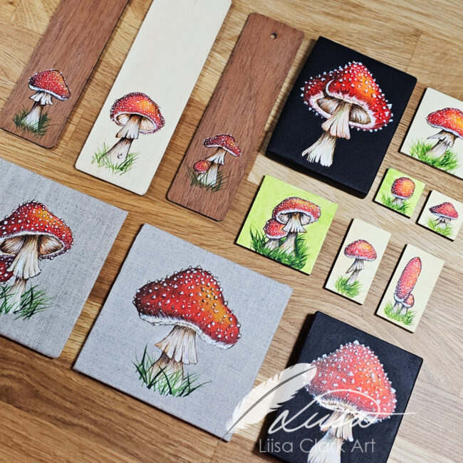 Collection of Fly Agaric Toadstool Canvas Paintings by Liisa Clark