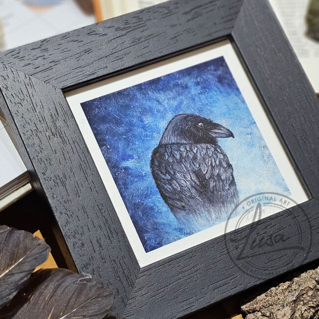 Blue Raven Limited Edition Giclee Fine Art Print set in a Contemporary Black Frame by Liisa Clark