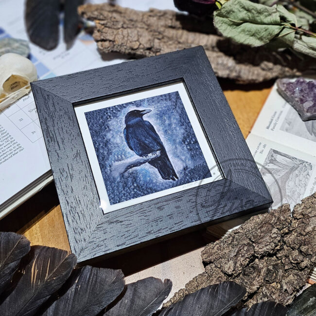 Cool Pastel Crow Limited Edition Giclee Print set in a Contemporary Black Frame by Liisa Clark