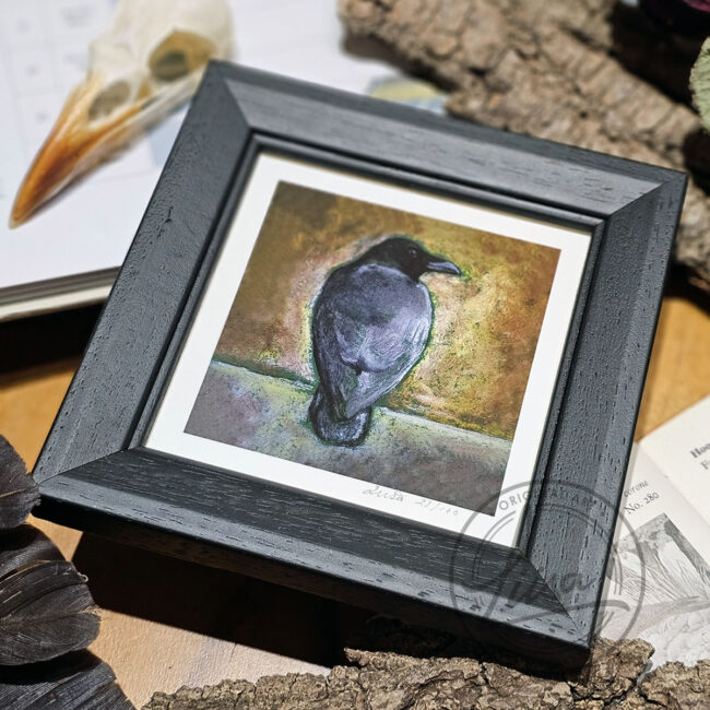 Warm Pastel Raven Limited Edition Giclee Print set in a Contemporary Black Frame by Liisa Clark