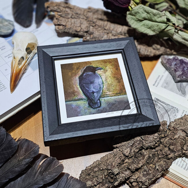 Warm Pastel Raven Limited Edition Giclee Print set in a Contemporary Black Frame by Liisa Clark