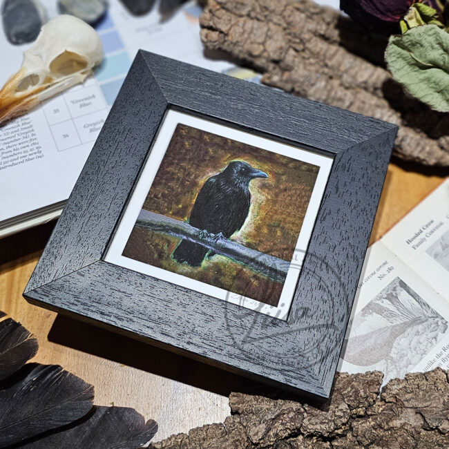 Warm Pastel Crow Limited Edition Giclee Print set in a Contemporary Black Frame by Liisa Clark