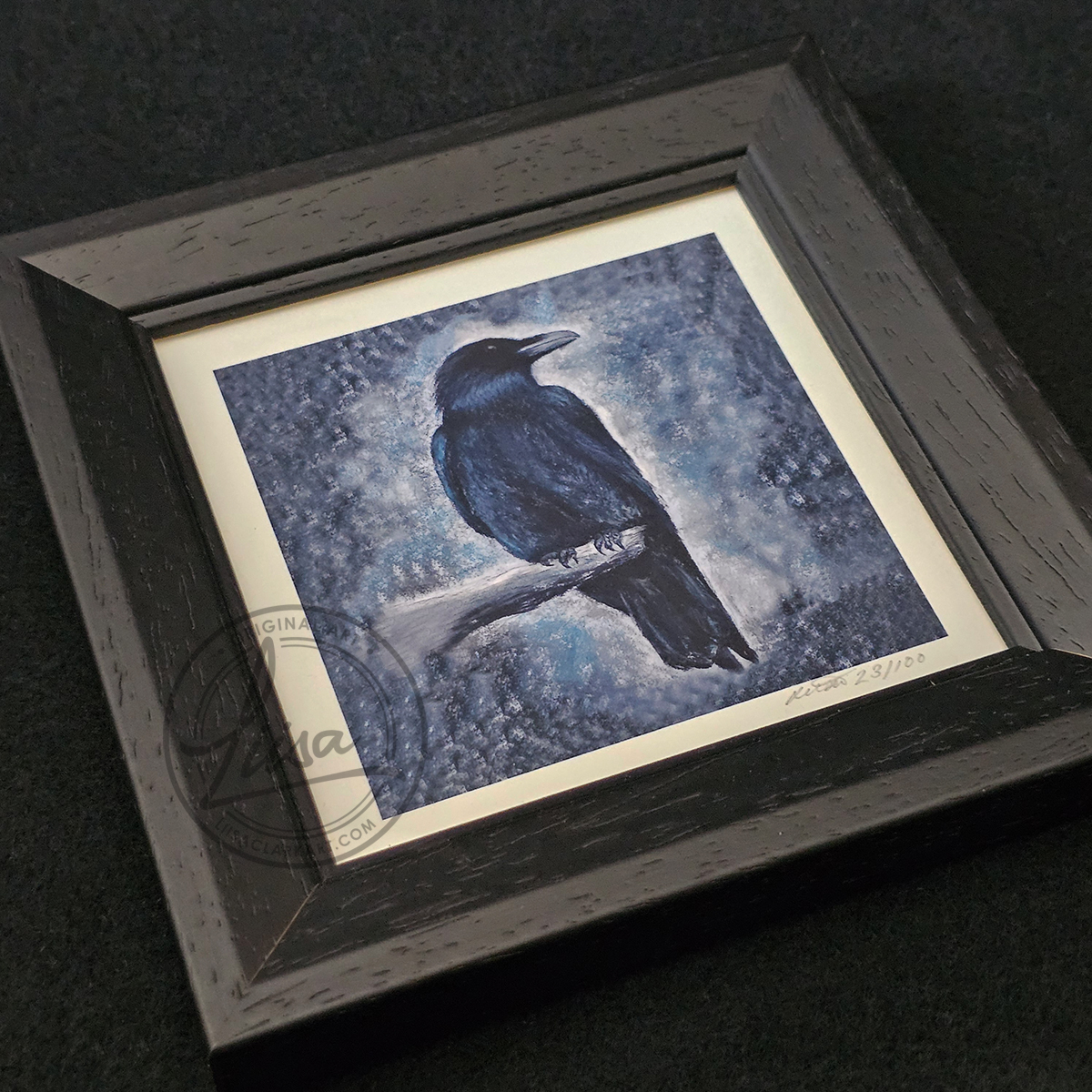Cool Pastel Crow Limited Edition Giclee Print set in a Contemporary Black Frame by Liisa Clark