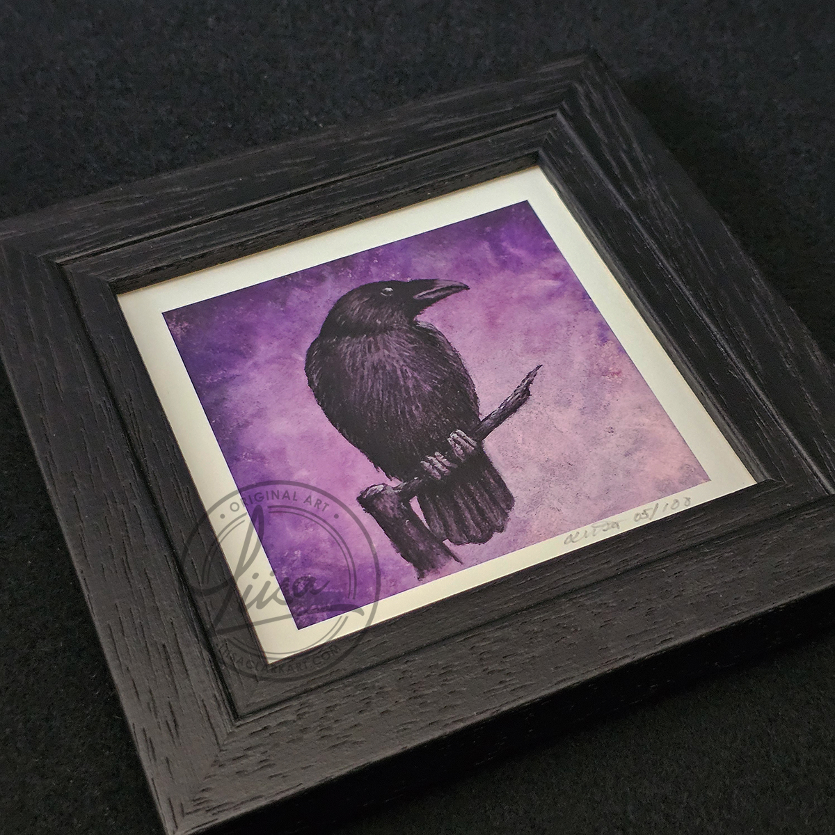 Violet Crow Limited Edition Giclee Fine Art Print set in a Contemporary Black Frame by Liisa Clark